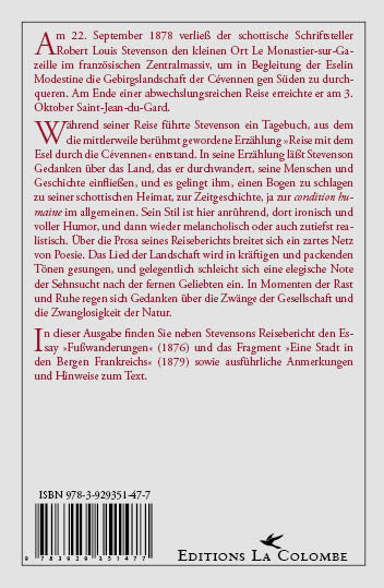 Rückseite des Buches "Reise mit dem Esel durch die Cévennen" von Robert Louis Stevenson